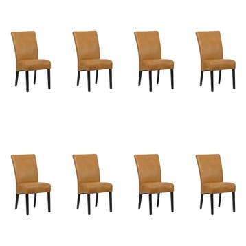 Set van 8 Leren eetkamerstoelen Just - Granada Sahara, Ophalen of Verzenden