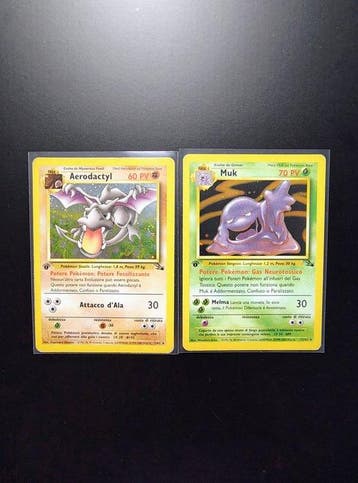 Pokémon - 2 Card - Aerodactyl Holo 1° Edizione - Muk Holo 1°, Nieuw