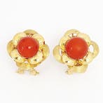 Oorbellen - 18 karaat Geel goud Koraal, Handtassen en Accessoires, Oorbellen, Nieuw