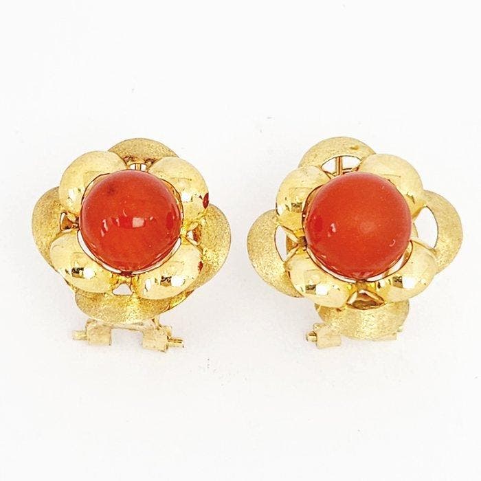 Oorbellen - 18 karaat Geel goud Koraal, Handtassen en Accessoires, Oorbellen