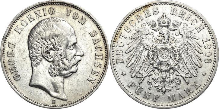 5 Mark 1903 Sachsen Georg 1902-1904, Postzegels en Munten, Munten | Europa | Niet-Euromunten, België, Verzenden