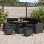 vidaXL Tuinbank Set met kussen 8 pcs Zwart poly rattan, Verzenden, Nieuw