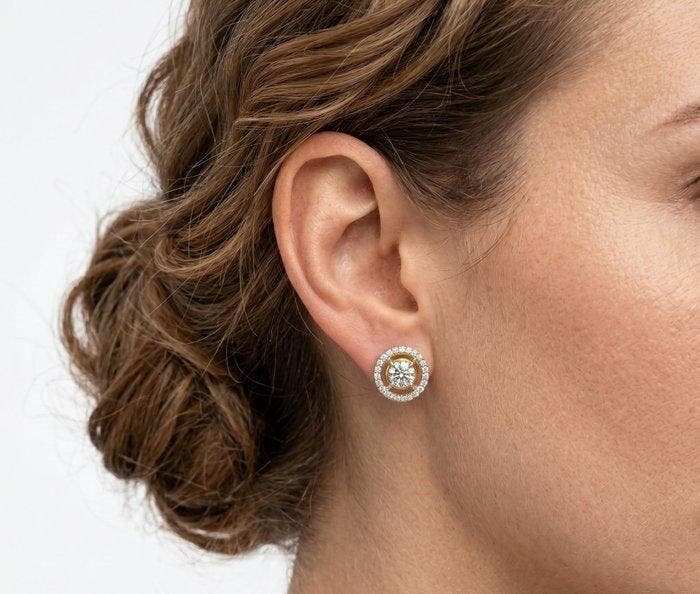 Oorbellen - 14 karaat Geel goud - 0.90ct. tw. Diamant, Bijoux, Sacs & Beauté, Boucles d'oreilles
