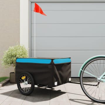 vidaXL Fietstrailer 45 kg ijzer zwart en blauw, Verzenden, Nieuw