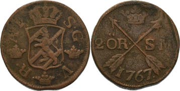 2 Öre 1767, Schweden Adolf Friedrich 1751-1771, Verzenden, België