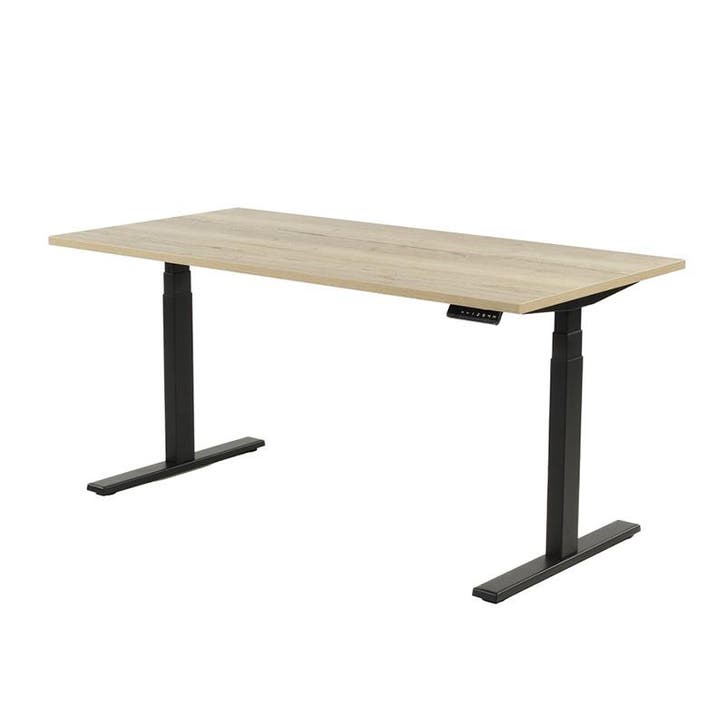 Zit-sta elektrisch bureau zwart, Natuur eiken blad, 160x80, Huis en Inrichting, Bureaus, Nieuw, Elektrisch