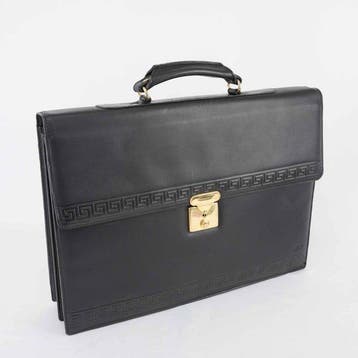 Gianni Versace - Gianni Versace Black Leather Medusa Greek, Nieuw
