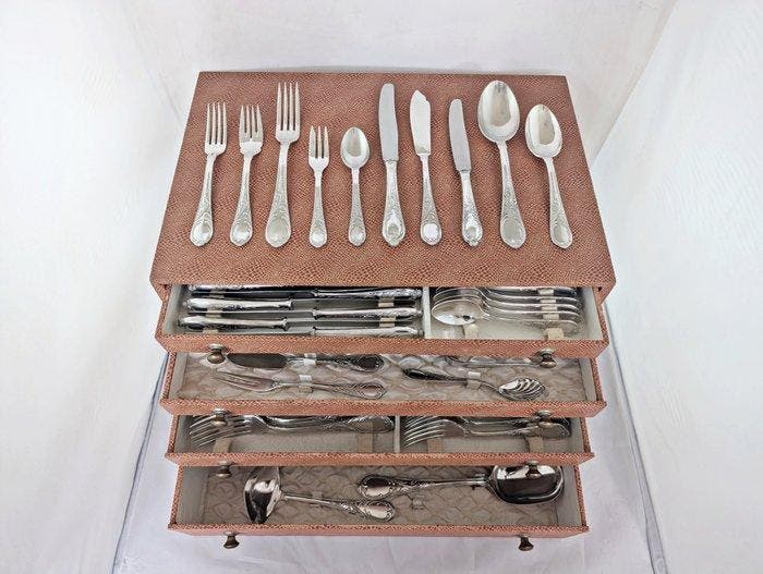 Solingen SILBER 100 - Bestekset voor 12 personen (136) -, Antiquités & Art, Antiquités | Meubles | Tables