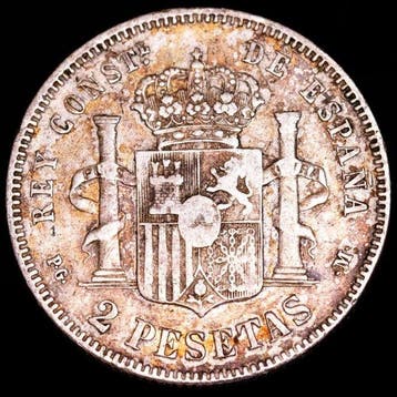 Espagne. Alphonse XIII. 2 Pesetas 1892*92 PGM (Sans prix de