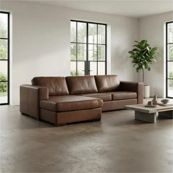 Leren hoekbank Flow - 2,5 zits arm rechts + longchair links, Ophalen of Verzenden