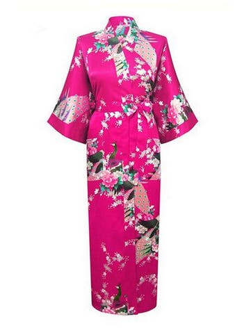 KIMU® Kimono Donkerroze 7/8e XL-XXL Yukata Satijn Boven deke, Kleding | Dames, Ophalen of Verzenden, Nieuw