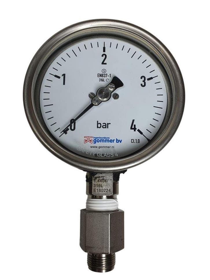 Gommer BV Pressure Gauge 0-4 Bar ±1.0% of full scale Lowe.., Doe-het-zelf en Bouw, Overige Doe-Het-Zelf en Bouw, Nieuw, Verzenden
