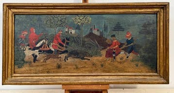 Italiaanse school (XIX) - Caccia al cinghiale in paesaggio, Antiek en Kunst