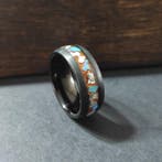 Anneau en tungstène Météorite Aletai et opale - Hauteur : 6