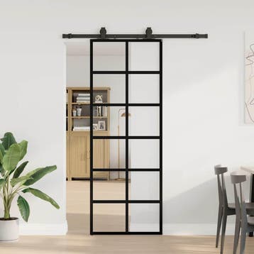 vidaXL Schuifdeur met beslagset 76x205 cm ESG glas zwart, Verzenden