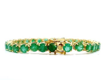 Armband - 14 karaat Geel goud - 16.80ct. tw. Smaragd - Verde, Handtassen en Accessoires, Armbanden, Nieuw
