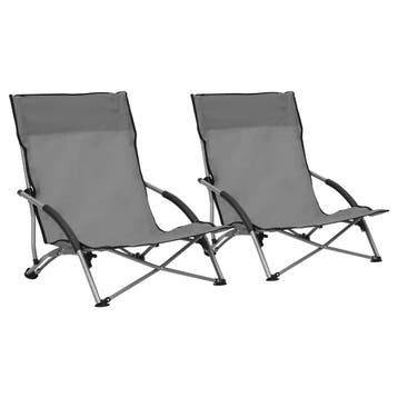vidaXL Opklapbare stoelen, 2 stuks, grijze stof, Jardin & Terrasse, Chaises de jardin, Verzenden