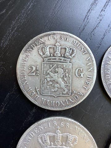 Nederland. Willem III. 2 1/2 Gulden 1850/1869, Lot van 4