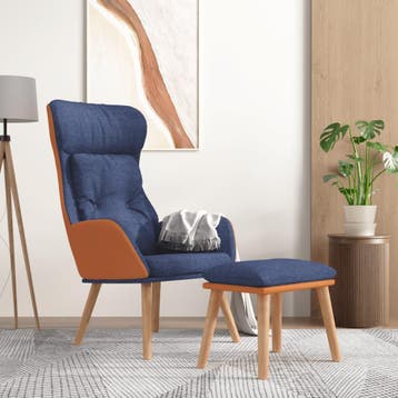 vidaXL Relaxstoel met voetenbankje kunstleer en stof blauw, Huis en Inrichting, Fauteuils, Verzenden, Nieuw