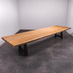 Boomstamtafel, Eettafel 370x100 massief hardhout, metaalpoot, Huis en Inrichting, Tafels | Eettafels, Robuust Modern, 50 tot 100 cm