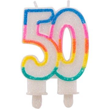 Kaars 50 Jaar Glitter 9cm, Verzenden