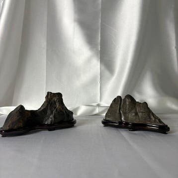 Steen, Hout - Japanse Suiseki-steen en hout Abekawa-Ishi