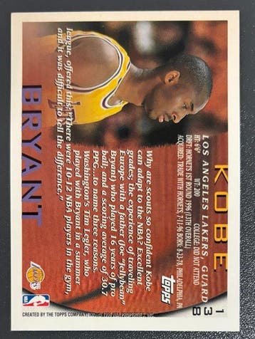 1996 Topps NBA Kobe Bryant #138 Carte Rookie - 1 Card -, Verzamelen, Nieuw