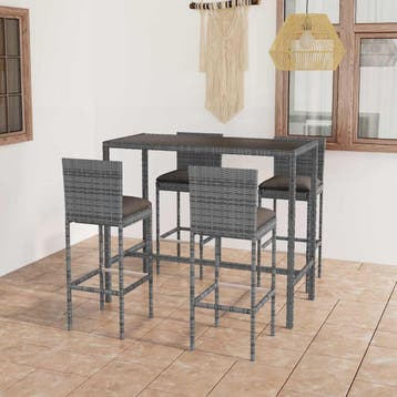 vidaXL 5-delige Tuinbarset met kussens poly rattan grijs, Tuin en Terras, Verzenden, Nieuw