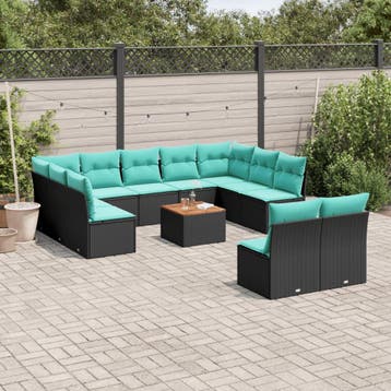vidaXL 12-delige Loungeset met kussens poly rattan zwart, Verzenden, Loungeset
