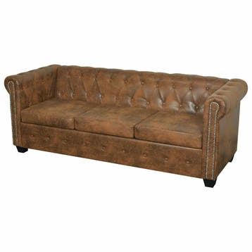 vidaXL Chesterfield bank / zetel 3-Zits Bruin Kunstleer, Verzenden, Nieuw