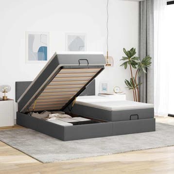 vidaXL Ottoman bed met matrassen 160x200cm stof donkergrijs, Verzenden