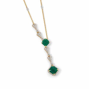 Halsketting - 14 karaat Geel goud - 3.28ct. tw. Smaragd -, Nieuw
