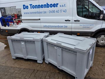 Klein grijze palletboxen 1.20 x 80 x 79 met deksel (Tonnen), Ophalen