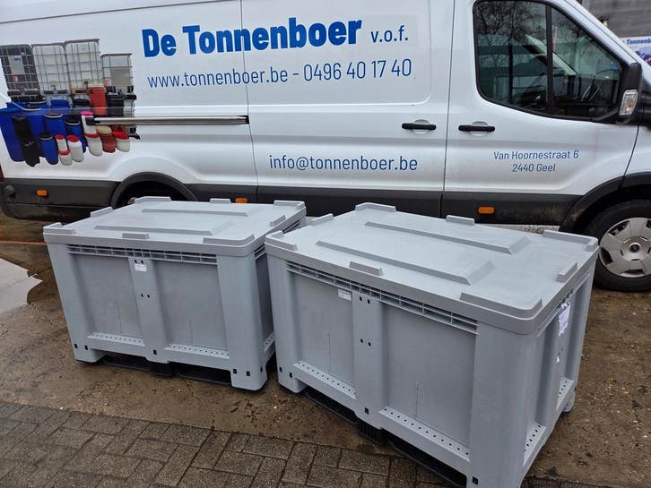 Klein grijze palletboxen 1.20 x 80 x 79 met deksel (Tonnen), Jardin & Terrasse, Barils de pluie, Enlèvement