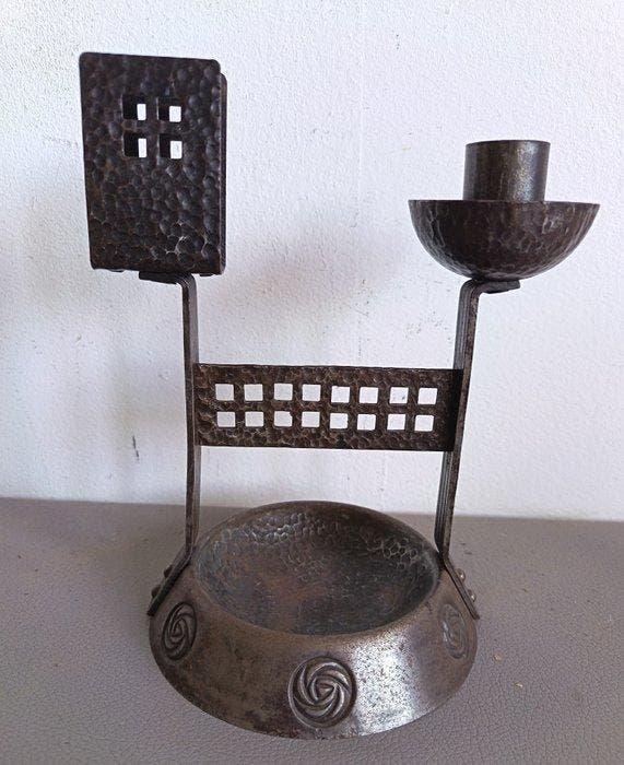 Art Deco / Arts and Crafts table candlestick and matchstick, Antiquités & Art, Art | Objets design