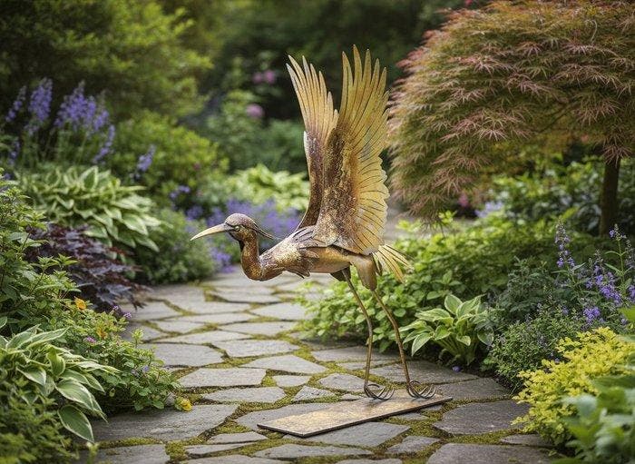 Heron - Beeldje - Staal, Antiek en Kunst, Curiosa en Brocante