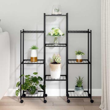 vidaXL Bloemenstandaard met wielen 83x25x103,5 cm ijzer, Tuin en Terras, Verzenden, Nieuw