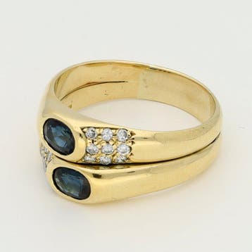 Bague - 18 carats Or jaune - Diamant - Saffier, Handtassen en Accessoires, Nieuw