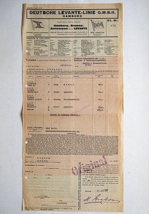 Themacollectie - Vrachtbrief - 1937 Siemens-Schuckertwerke &, Antiek en Kunst, Antiek | Speelgoed