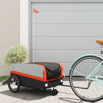 vidaXL Fietstrailer 45 kg ijzer zwart en oranje, Verzenden, Nieuw