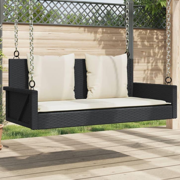 vidaXL Schommelbank met kussens zwart 119x56x48 cm poly, Tuin en Terras, Tuinsets en Loungesets, Nieuw, Verzenden