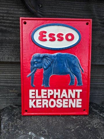 Esso - Elephant Kerosene - Cast Iron - Reclamebord -, Antiek en Kunst