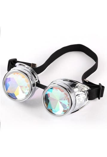 KIMU® Goggles Steampunk Bril Zilver Chroom Montuur Caleidosc, Ophalen of Verzenden, Nieuw