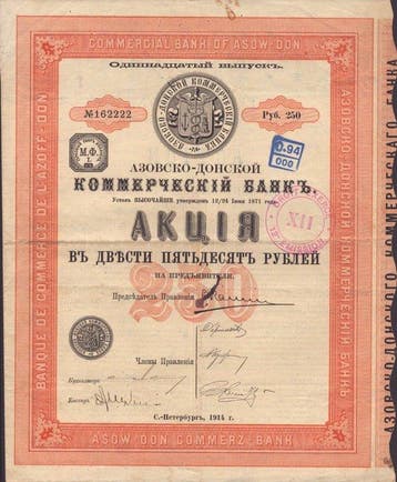 Rusland. Commercial Bank of Asow - Don 1906 / 1908 / 1914