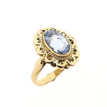 Gouden ring met aquamarijn, Handtassen en Accessoires, Ringen, Gebruikt, Ophalen of Verzenden, Kleiner dan 17, Met edelsteen