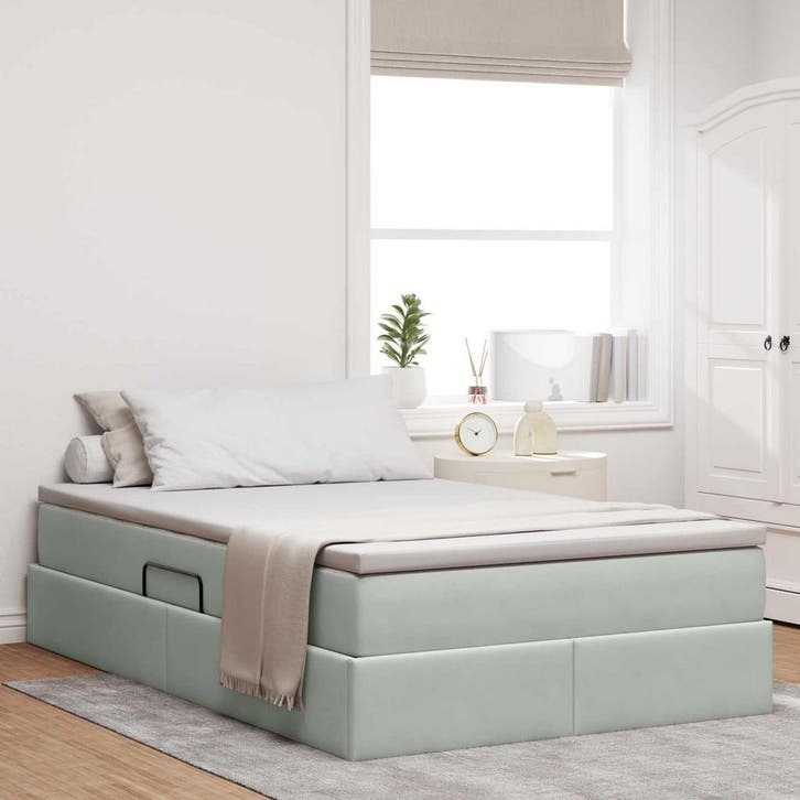 vidaXL Opbergbed met matras met matras Lichtgrijs 120 x 190, Huis en Inrichting, Slaapkamer | Bedden, Nieuw, Verzenden