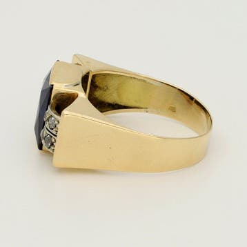 Ring - 14 karaat Geel goud Diamant (Natuurlijk) - Saffier, Handtassen en Accessoires, Ringen, Nieuw