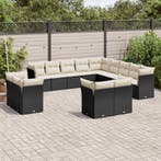 vidaXL 13-delige Loungeset met kussens poly rattan zwart, Tuin en Terras, Verzenden, Nieuw, Loungeset