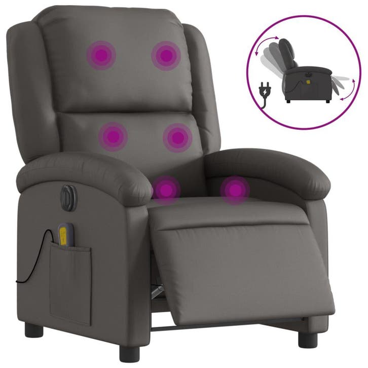 Elektrische Leer Massagestoel Grijs | Retour Deal -41% |..., Maison & Meubles, Fauteuils, Envoi