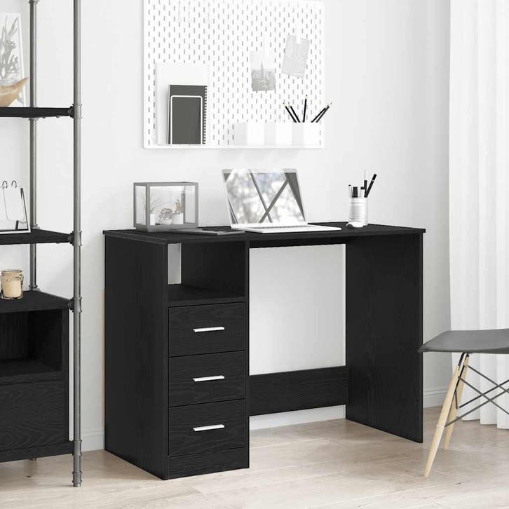 vidaXL Bureau met lades 102x50x76 cm bewerkt hout zwart, Huis en Inrichting, Bureaus, Nieuw, Verzenden
